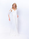 White Lotus wedding gown, A-line, sleeveless, deep cut, ivory 