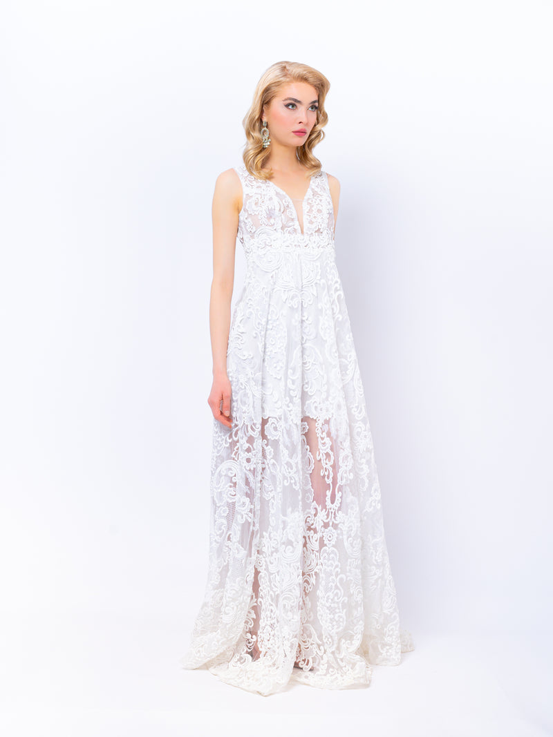 A-line wedding dress, full lace wedding dress
