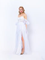 Divine wedding off-shoulder dress, maxi tulle, A-line shaped, boho style