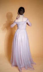 PURE MAGIC Powder pink wedding maxi dress, A-line, off the shoulder