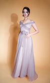 PURE MAGIC Powder pink wedding maxi dress, A-line, off the shoulder