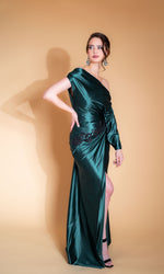CELEBRITY emerald green A-line evening dress