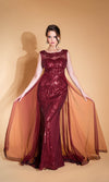 Elegant lace evening dress, burgundy