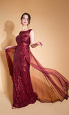 Elegant lace evening dress, burgundy