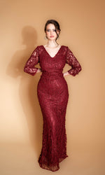 ALLURE elegant lace evening dress, burgundy