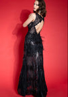 ADORATION Evening A-line mermaid dress, manual embroidery, with lace and feathers