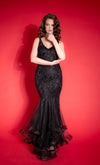 EUPHORIA Sleeveless maxi tulle/lace mermaid, manual embroidery, beaded black dress